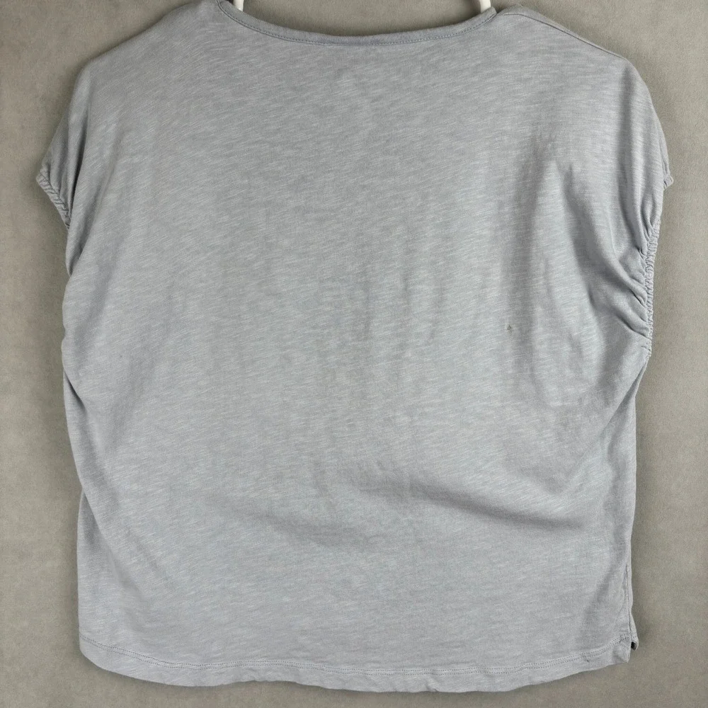Zara Kids Girls Lt Blue Graphic T-Shirt Ruched Cap Sleeve Positive Vibes 13-14